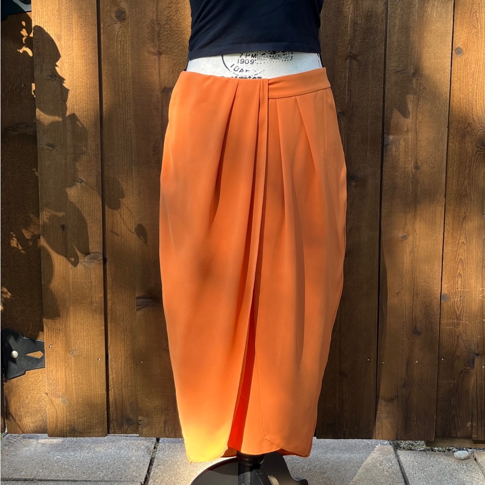 Orange Midi Pleated Skirt